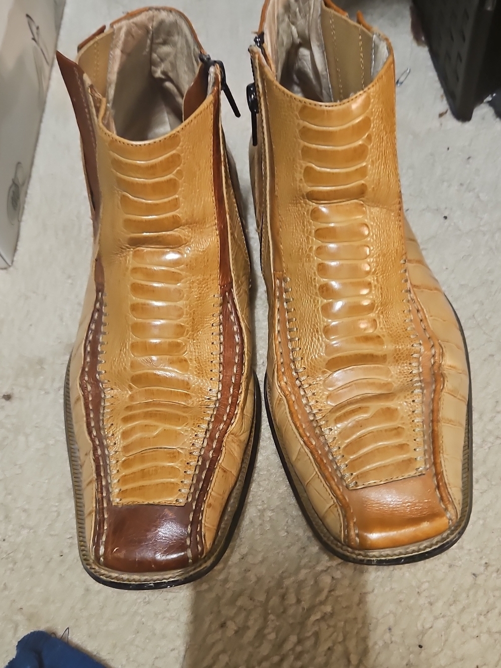 Stacy Adams Two-Tone Tan Croc-Embossed Leather Ankle Boots